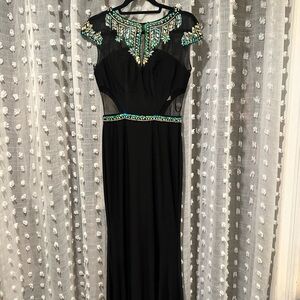 Elegant Black and Green Embellished Evening Gown